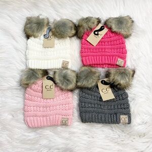 Baby C.C Double Pom Faux Fur Beanie, Winter Beanies, Premium New Born Baby Hats